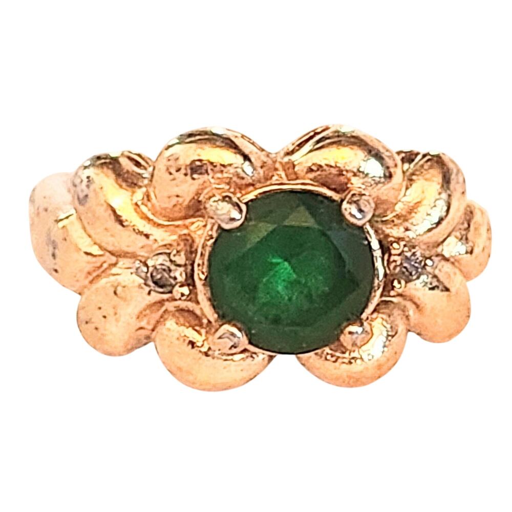 Vintage Lind 14KT HGE Green Stone Gold Tone Ring Size 5